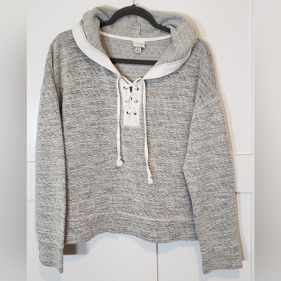 A New Day Hoodie Pullover Textured Lace Up Tie Neck Gray & White Size XL - Picture 1 of 11